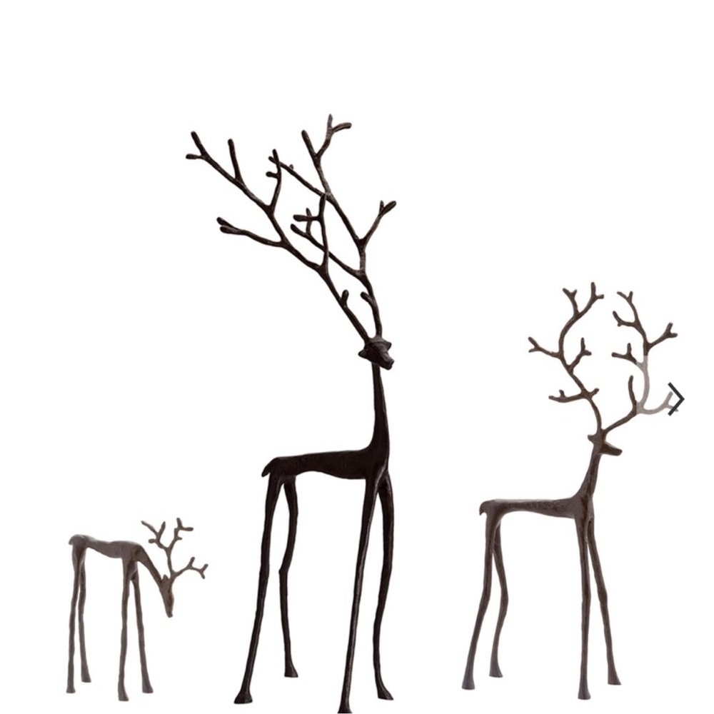 Pottery Barn Bronze Sculpted Reindeer Deer Set of 3 Holiday Christmas NEW - Picture 2 of 9